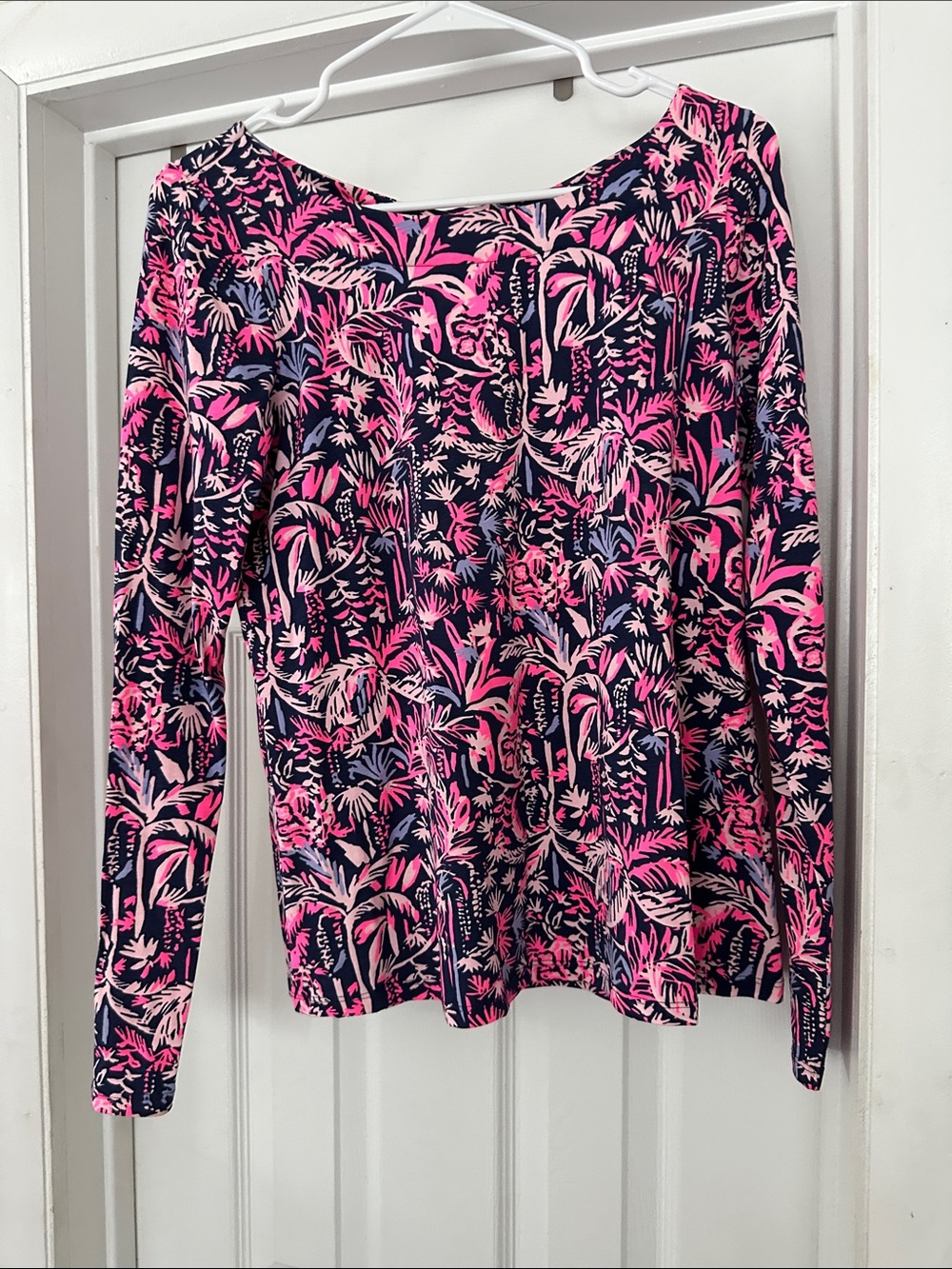 Lilly Pulitzer Navy Long Sleeve Top with Pink Floral Print